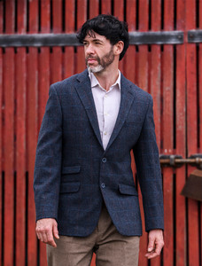 Irish Wool Tweed Sport Jacket - Navy Overcheck