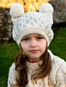 Kids Merino Aran Trellis Pom Pom Hat | Aran Sweater Market