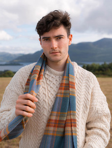Fine Merino Plaid Scarf - Turquoise Pink Check