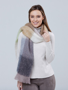 Giant Mohair Scarf - White & Mink Block