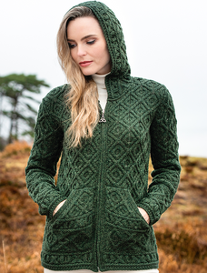 Skellig Hooded Aran Cardigan - Army Green