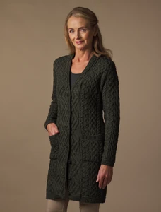 V-Neck Coat with Patch Pockets - Army Green