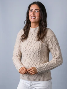 Ladies Aran Cable Knit Sweater - Parsnip