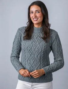 Ladies Aran Cable Knit Sweater - Skylight blue