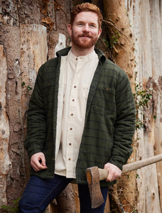 Fleece Lined Flannel Shirt - Forest Green & Black Check | Aran