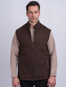 Men's Tweed & Leather Gilet - Mid Brown