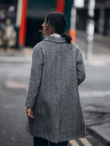 Ladies Irish Tweed City Coat - Black & Grey Herringbone