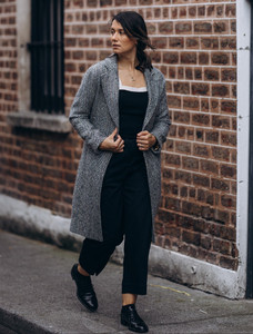 Ladies Irish Tweed City Coat - Black & Grey Herringbone | Aran