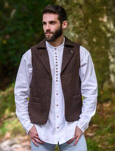 Aran Wool Tweed Waistcoat With Revere - Brown