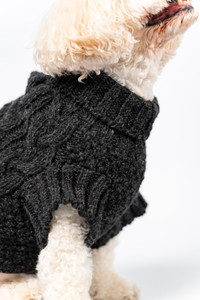 Aran Cable & Diamond Dog Sweater - Charcoal