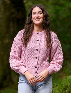 Cropped Wool Aran Cardigan - Pale Pink