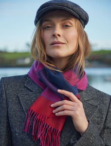 Fine Merino Plaid Scarf - Red Fushia