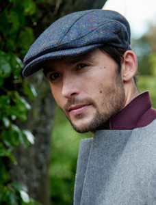 Pure Wool Tweed Driving Cap - Navy Green Windowpane