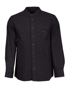 Men's Comfort Cotton Grandfather Shirt - Black with Burgundy Stripes