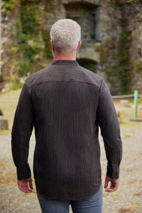 Men's Comfort Cotton Grandfather Shirt - Black with Burgundy Stripes