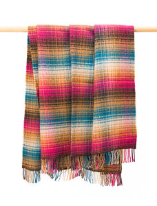 Merino Wool Cashmere Throw - Pink Orange & Teal