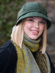 Ladies Tweed Flapper Cap - Green & Yellow