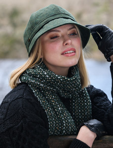 Ladies Tweed Flapper Cap - Green & Yellow