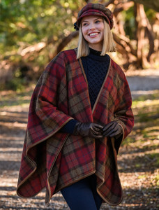 Ladies Tweed Newsboy Hat - Red, Brown & Grey