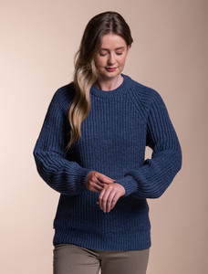 Ladies Irish Fishermans Ribbed Sweater - Caspian