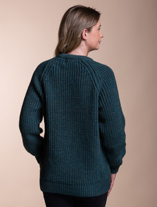 Ladies Irish Fishermans Ribbed Sweater - Moss Green