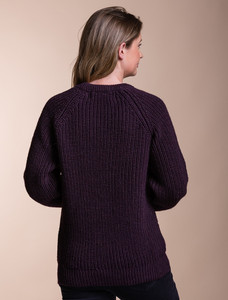 Ladies Irish Fishermans Ribbed Sweater - Damson