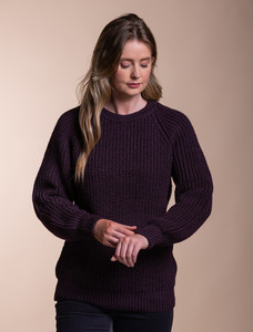 Ladies Irish Fishermans Ribbed Sweater - Damson