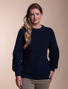 Ladies Irish Fishermans Ribbed Sweater - Navy