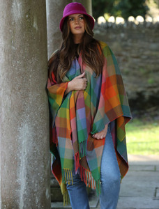 Irish Tweed Twill Fringed Ruana - Sunshine Check