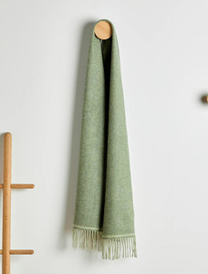Lambswool Scarf - Light Green Herringbone
