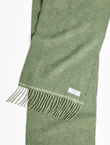 Lambswool Scarf - Light Green Herringbone