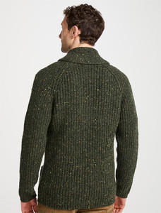 Men's Donegal Wool Rib Shawl Cardigan - Army Green