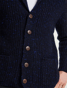 Men's Donegal Wool Rib Shawl Cardigan - Navy