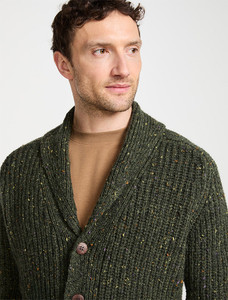 Men's Donegal Wool Rib Shawl Cardigan - Army Green