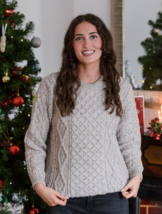Womens Traditional Aran Wool Sweater - Skiddaw