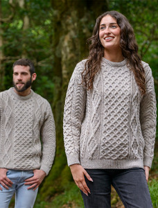 Womens Traditional Aran Wool Sweater - Skiddaw