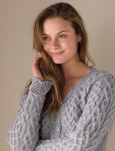 Aran A-Line Lace Cardigan - Light Grey