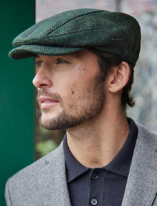 Driving Cap Forest Green Herringbone