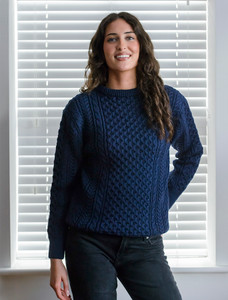 Ladies Merino Aran Sweater - Navy