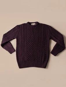 Ladies Merino Aran Sweater - Dark Berry
