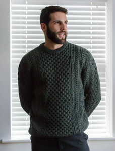 Merino Aran Sweater - Army Green