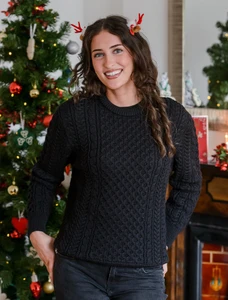 Lugh Ladies Mer​ino Aran Sweater - Black