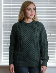 Lugh Ladies Mer​ino Aran Sweater - Army Green