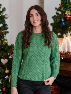 Lugh Ladies Mer​ino Aran Sweater - Kiwi