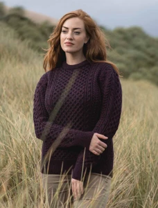 Lugh Ladies Mer​ino Aran Sweater- Dark Berry