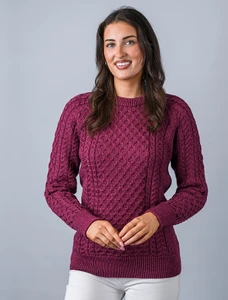 Ladies Crew Neck Raglan - Raspberry