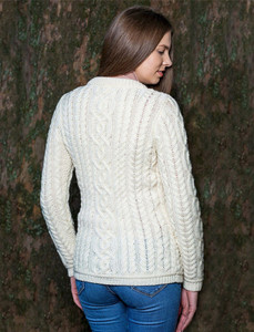 Ladies Aran Button Cardigan - Natural White