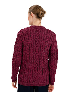Ladies Aran Button Cardigan - Wine