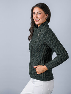 Herringbone Side Zip Cardigan - Army Green