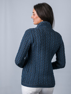 Herringbone Side Zip Cardigan - Blue